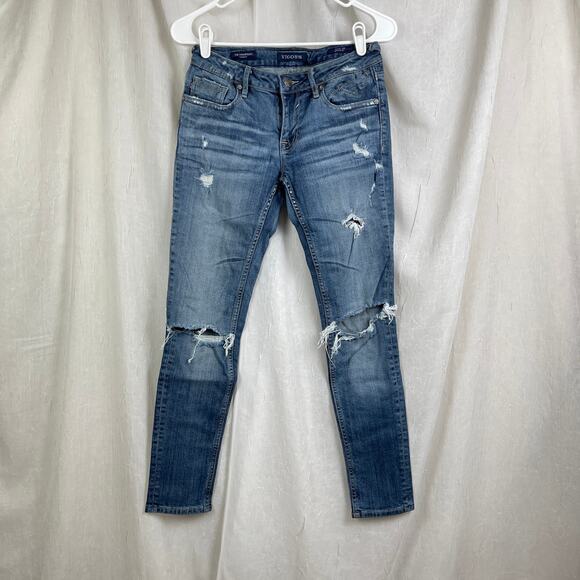 🌞 Vigoss The Thompson Tomboy Distressed Ripped Skinny Denim Jeans Size 26 - Picture 1 of 16